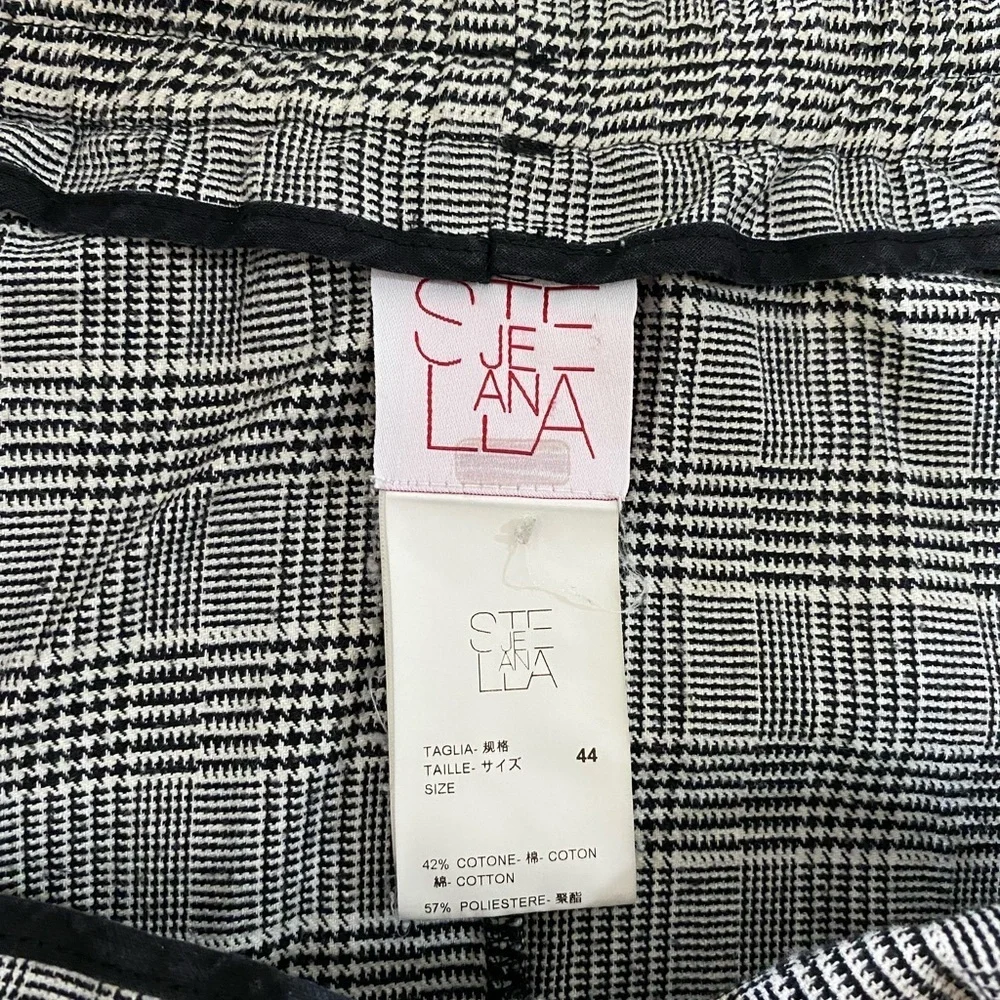 Stella Jean Pleated Midi Skirt Black & White Houndstooth Plaid Size IT 44 / US 8